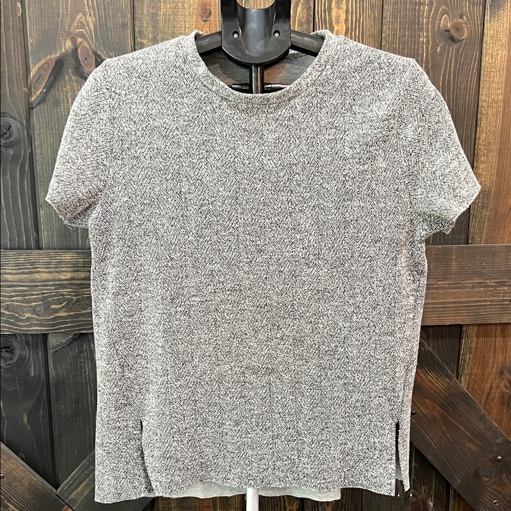 Zara Grey Textured Short Sleeve Knit‎ Top Size L Minimalist